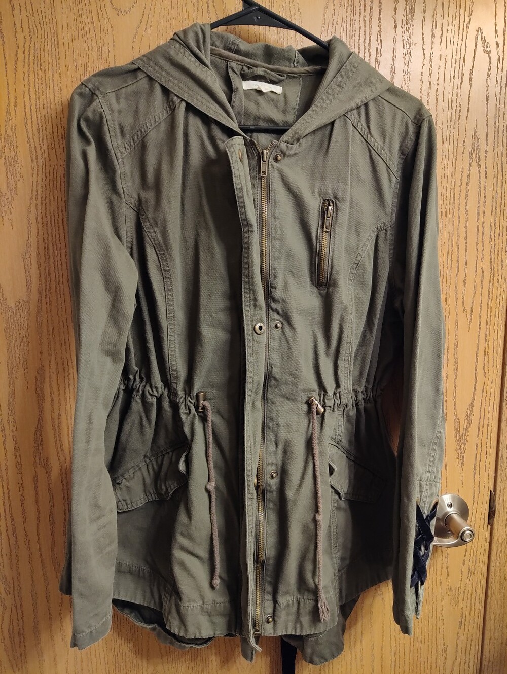Olive Hooded Drawstring Utility Jacket